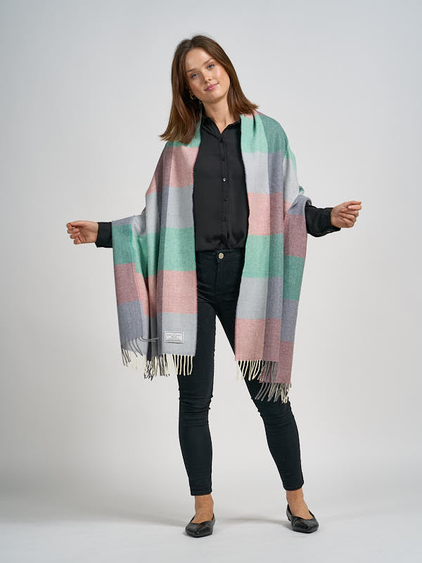 Lambswool Blanket Scarf with a Soft Colour Check