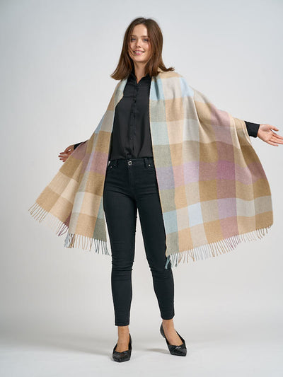 Lambswool Blanket Scarf in a Coastal Check
