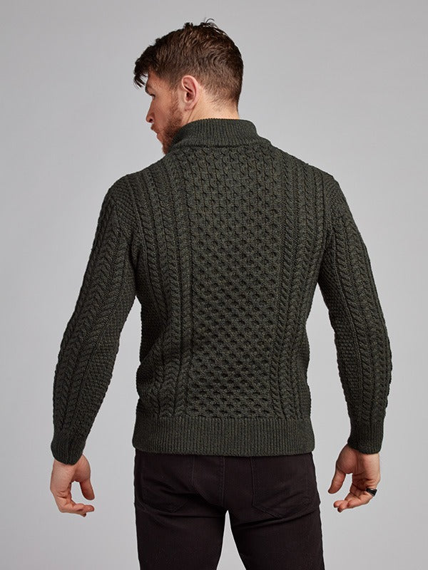Mens Aran Half Zip Sweater#colour_army-green