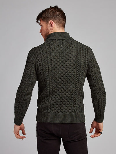 Mens Aran Half Zip Sweater#colour_army-green$men
