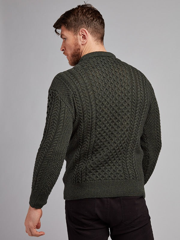 Mens Aran Knit Sweater#colour_army-green