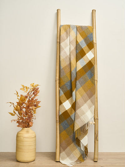 Lambswool Blanket with Soft Mustard & Beige Check