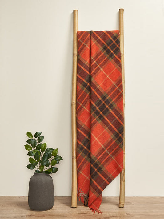 Lambswool Blanket with Orange Tartan Designs