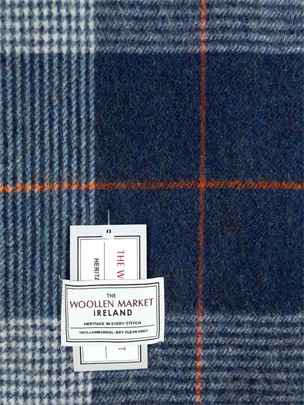 Lambswool Throw in Navy Grey Check Pattern