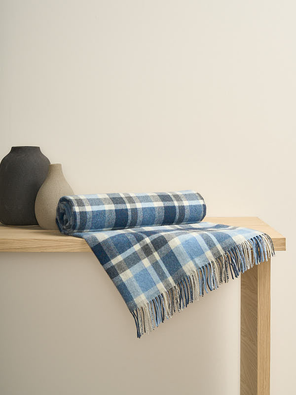 Lambswool Blanket with White Blue Check