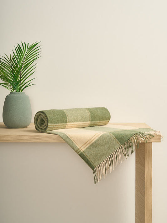 Soft Lambswool Blanket in Green Block Check