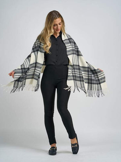 Wool Blanket Scarf in Stewart Tartan #color_grey-dress-stewart