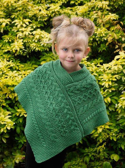 Childs Aran Knit Poncho#color_green