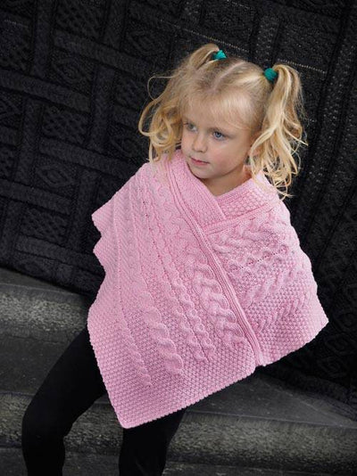 Childs Aran Knit Poncho#color_pink