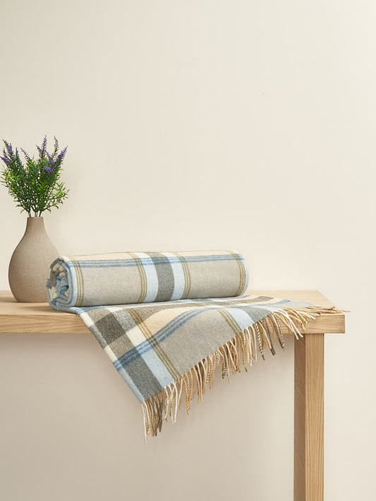 Lambswool Blanket with Sky Beige Pastel Check