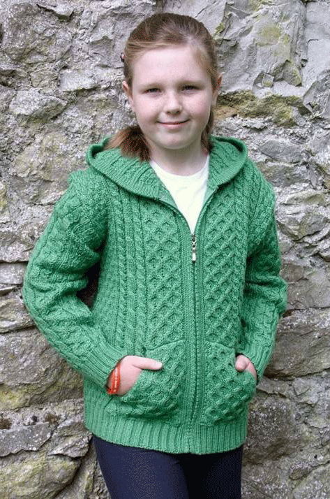 Childs Aran Knit Zip Hoodie#color_green