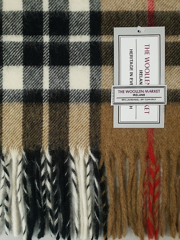 Wide Lambswool Tartan Scarf Camel Thompson Pattern#color_camel-thompson