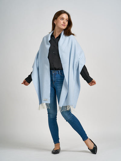 Wide Wool Cashmere Scarf#color_blue