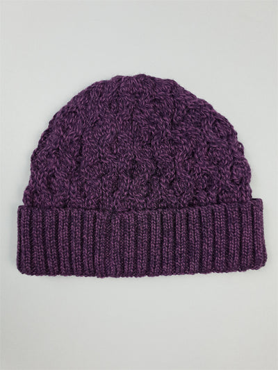 Irish Aran Knit Wool Beanie#color_purple