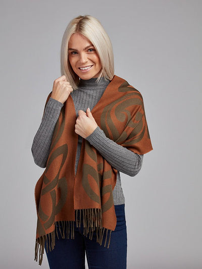 Celtic Wide Wool Scarf#color_loden-tan