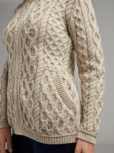 Ladies Aran Cable Knit Jacket#colour_oatmeal