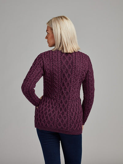 Ladies Aran Cable Knit Jacket#colour_purple