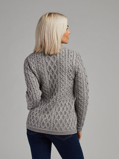Ladies Aran Cable Knit Jacket#colour_grey