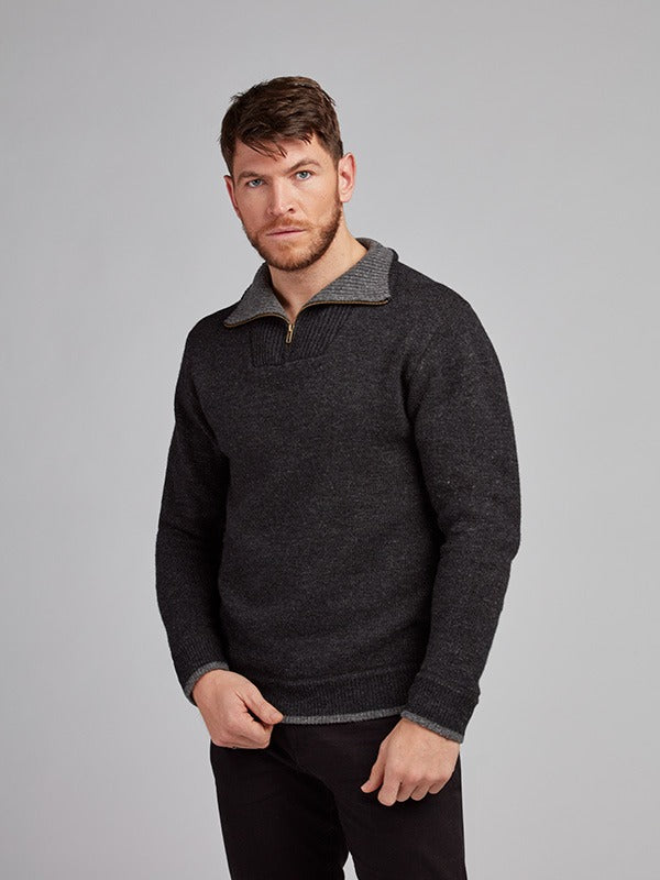 Mens Half Zip Wool Sweater#colour_charcoal