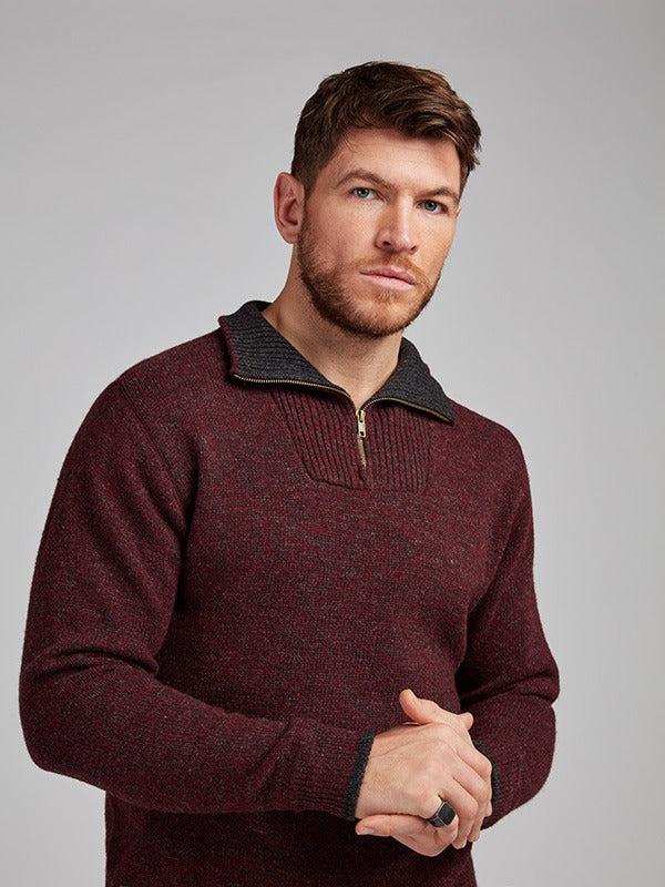 Mens Half Zip Wool Sweater#colour_claret-marl$men
