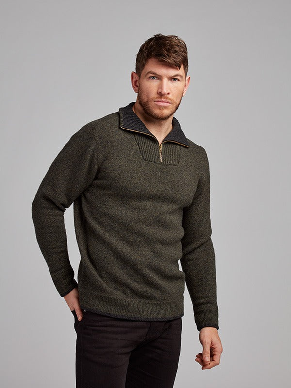 Mens Half Zip Wool Sweater#colour_green-marl$men