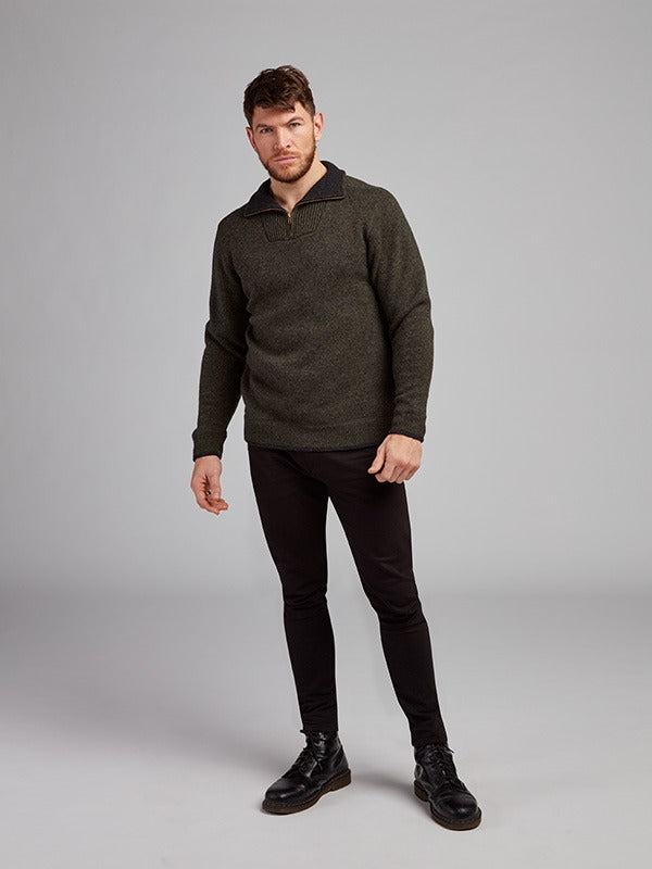 Mens Half Zip Wool Sweater#colour_green-marl