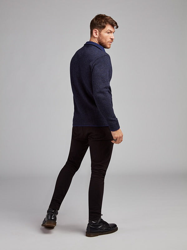 Mens Half Zip Wool Sweater#colour_navy-marl