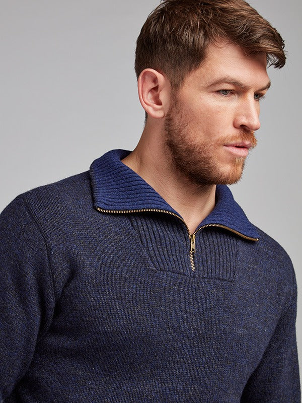 Mens Half Zip Wool Sweater#colour_navy-marl$men