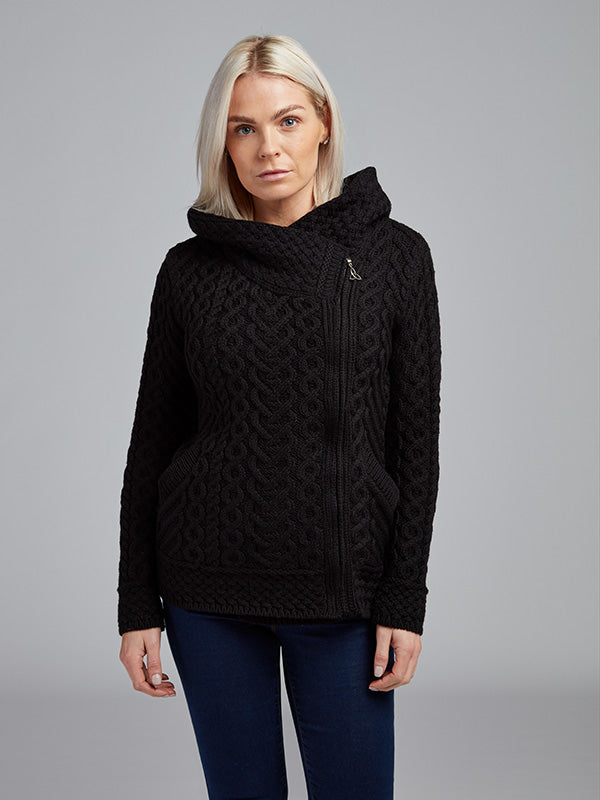 Ladies Aran Zip Hoodie Jacket#colour_black