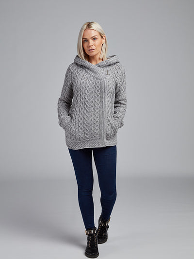 Ladies Aran Zip Hoodie Jacket#colour_soft-grey