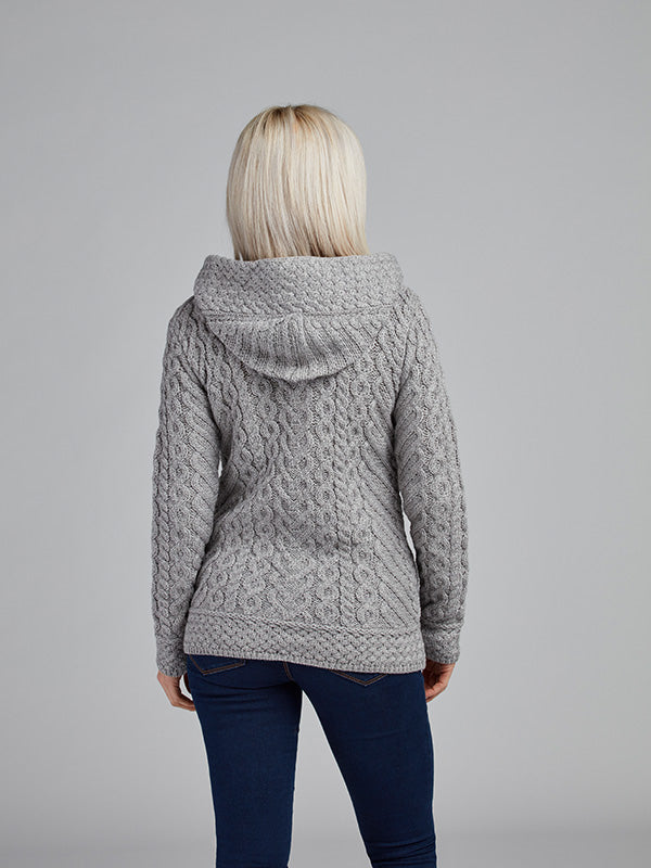 Ladies Aran Zip Hoodie Jacket#colour_soft-grey
