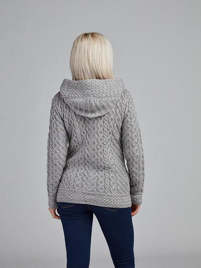 Ladies Aran Zip Hoodie Jacket#colour_soft-grey$women