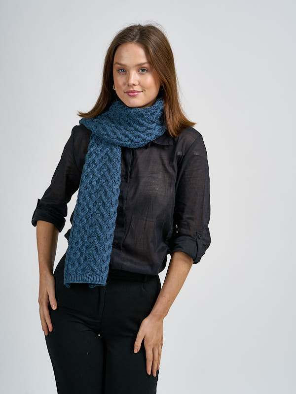 Aran Knit wool scarf set#color_mallard-blue$women