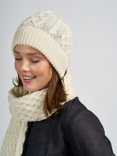 Aran Cable Knit Beanie Hat & Scarf